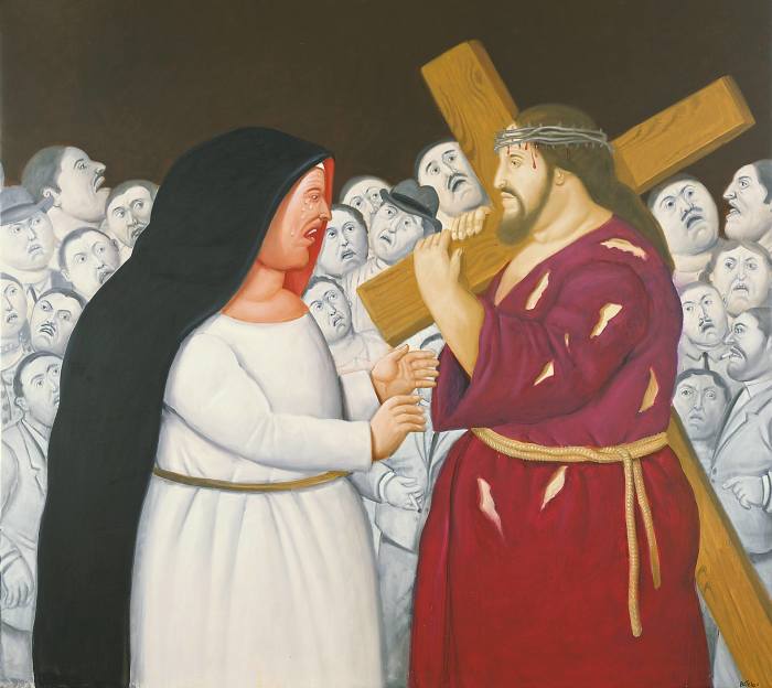F.Botero, Jesus encuentra a su madre, 2011, museo colombiano di Antioquia