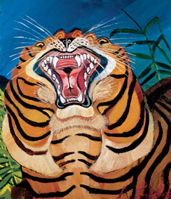 Antonio Ligabue, Testa di tigre, 1955 - 56, olio su tavola di faesite, 75 x 64 cm., Collezione privata